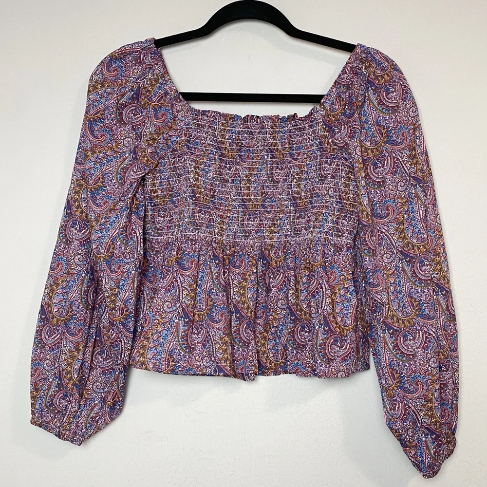 J. Crew Liberty Tropical Prince Paisley Print Smocked Top